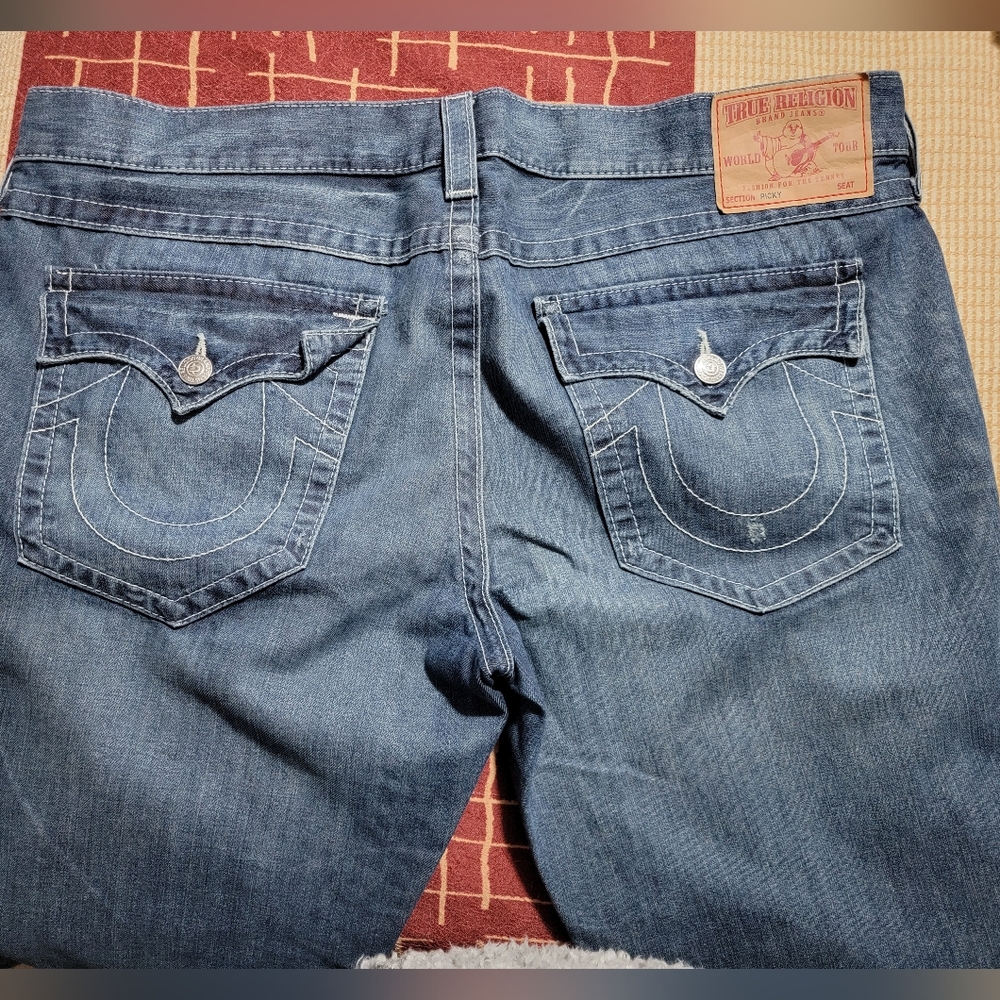 True Religion Mens Ricky Relaxed Straight Flap Pockets Blue Size 42 X 36